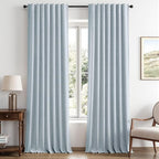 MIULEE 100% Blackout Linen Curtains 42 x 96 Inch Chambray Blue 2 Panels | by MIULEE