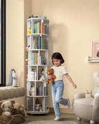 6-Tier Solid Wood Rotating Bookshelf on Wheels, 360° Spinning Book Shelf Tower - Image 8
