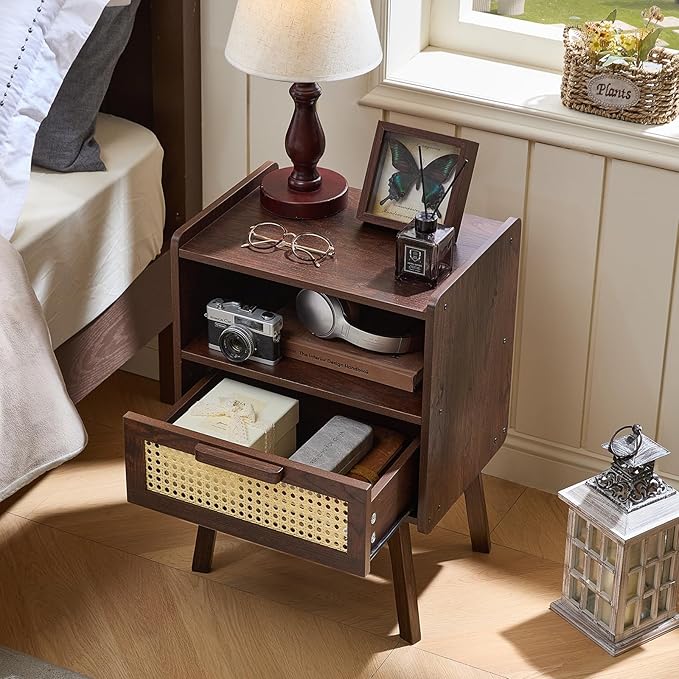 Lerliuo Rattan Nightstands Set of 2, Bedside Table - Image 7