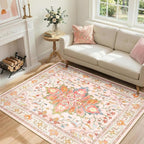 RELEANY Washable Area Rug, Water Repellent, Pet Friendly, Vintage Floral Boho by RELEANY
