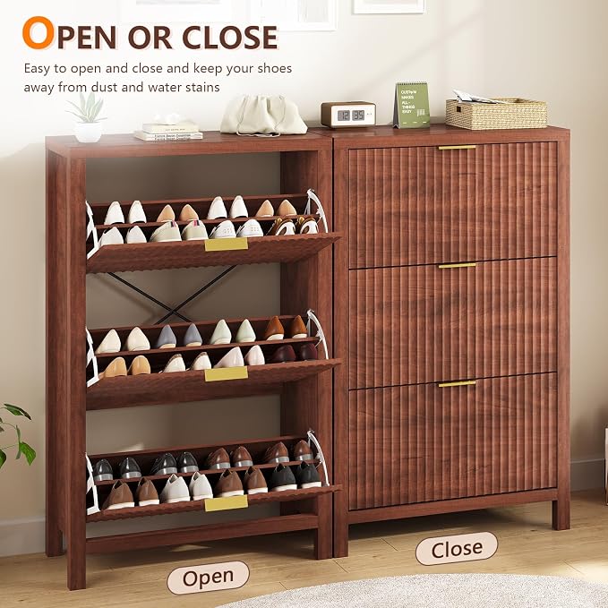 YOMILUVE Shoe Cabinet Storage for Entryway, Fluted Shoe Cabinet - Image 7