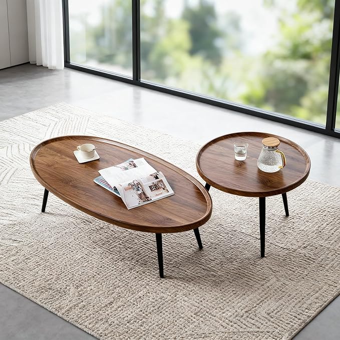 Nesting Coffee Table Set of 2, Walnut Coffee Tables - Image 7