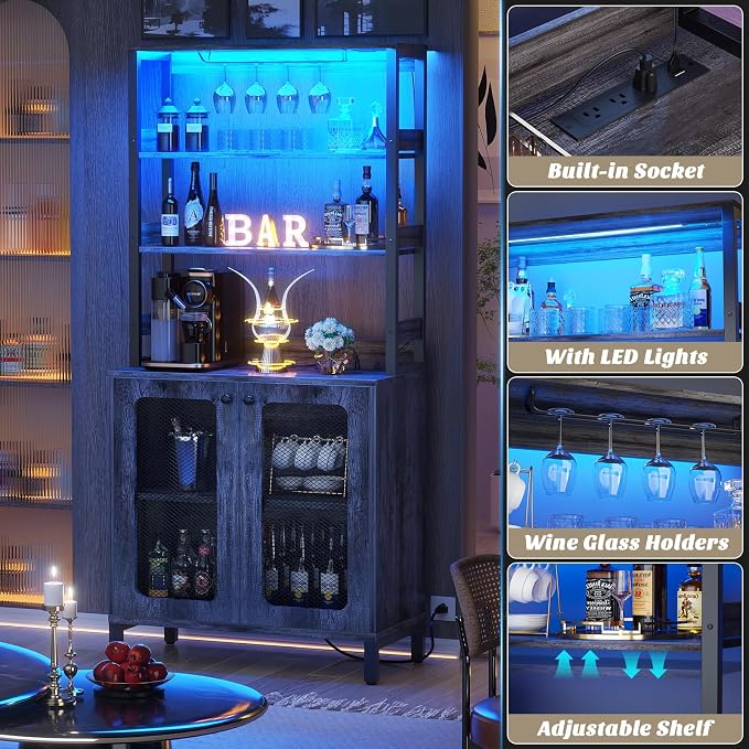Aheaplus Bar Cabinet with Power Outlets, Coffee Bar Station - Image 6