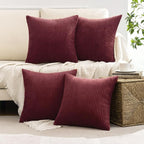 MIULEE Soft Corduroy Decorative Throw Pillow Covers Burgundy 18x18 | Set of 4 - Image 5