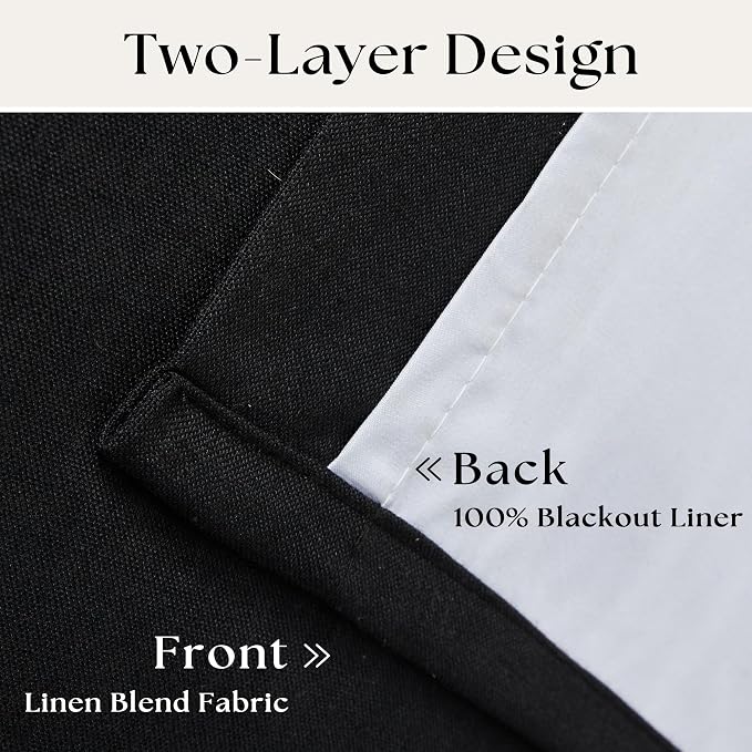 Black Pinch Pleated Full Blackout Linen 80 Inch Window Curtains 2 Panels | 100% - Image 4
