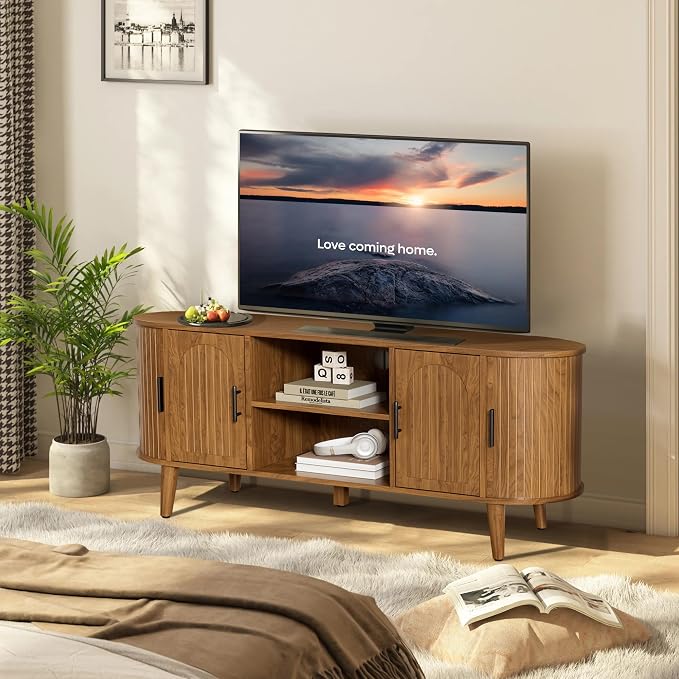 Mxtxmy 51" Fluted TV Stand, Mid-Century Modern Entertainment Center - Image 7