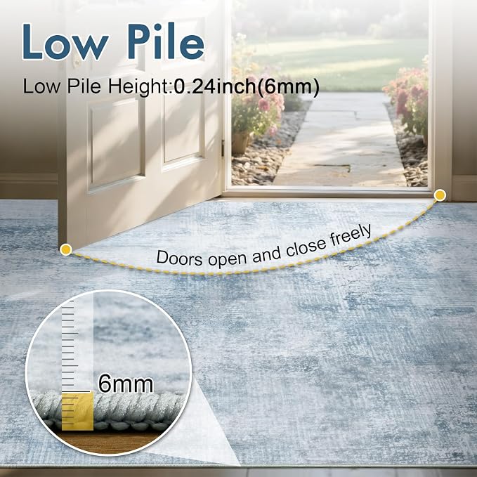 2x6 Ft Washable Runner Rug, Non-Slip Low Pile Hallway Kitchen Area Rug - Image 7