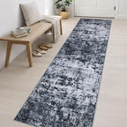 2.6x14 Washable Runner Rug:Modern Abstract Indoor Carpet Black | - Image 4