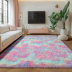Rainbow Area Rugs for Living Room, 5x8 Fluffy Girls Bedroom Rug, Indoor Ultra - Image 5