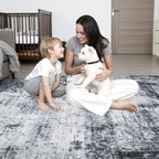 5x7 Area Rug Living Room: Modern Washable Soft Carpet Dark Black | - Image 9