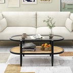 Giantex Rattan Coffee Table, 2-Tier Oval Wood Tea Table - Image 9