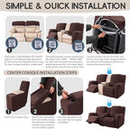 Recliner Loveseat Covers with Console, 6-Piece Stretch Geometric Strokes - Image 8