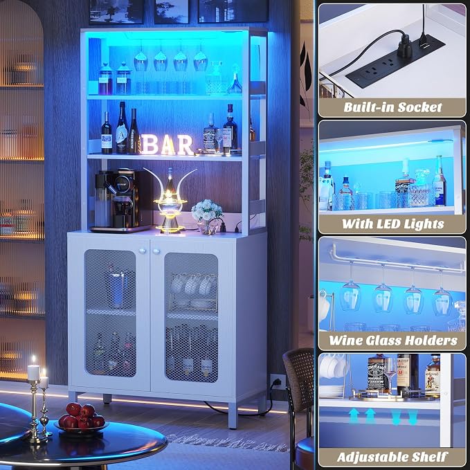 Aheaplus Bar Cabinet with Power Outlets, Coffee Bar Station - Image 6