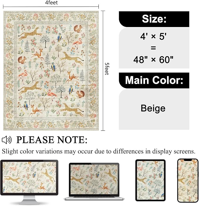 DUKINO 4x5 Area Rug, Washable Animal Rug - Image 2