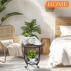 Cinnvoice Outdoor Side Table Round Small Mosaic Patio Accent Indoor End Plant - Image 6