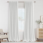 Off White 100% Blackout Linen Curtains 120 Inch Length 2 Panels Set by Guken