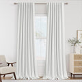 White 100% Blackout Linen Curtains 96 Inch Length 2 Panels Set by Guken