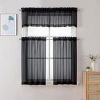 Chyhomenyc Black Sheer Valance for Windows, 2 Pack | Light Filtering Voile Soft - Image 2