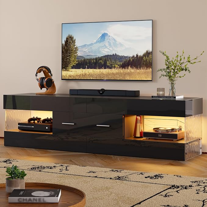 Bestier Black TV Stand for 55/60/65 Inch TV, High Gloss Modern TV Stand - Image 4