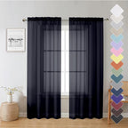 Black Sheer Curtain Panels 72 Inch Length, Light Filtering Window Curtain by Lecloud