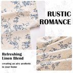 Blue on Beige Linen Kitchen Curtains Rod Pocket 26W X 24L 2 Panels | Elisa - Image 5