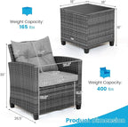 HAPPYGRILL 3 Pieces Patio Conversation Set, Outdoor Furniture Set PE Rattan - Image 9