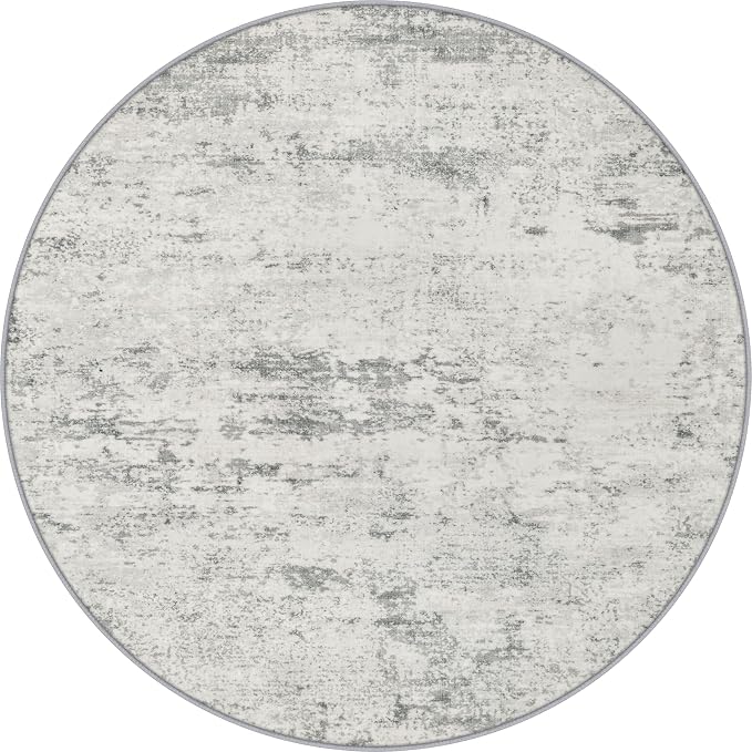 Round Area Rug Living Room: 5 ft Modern Washable Carpet Gray | by FXRHLP