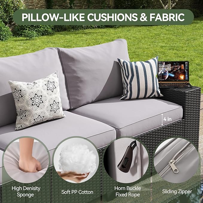 Aoxun Patio Furniture Set, Widen Armrests Wicker Outdoor Sectional - Image 3