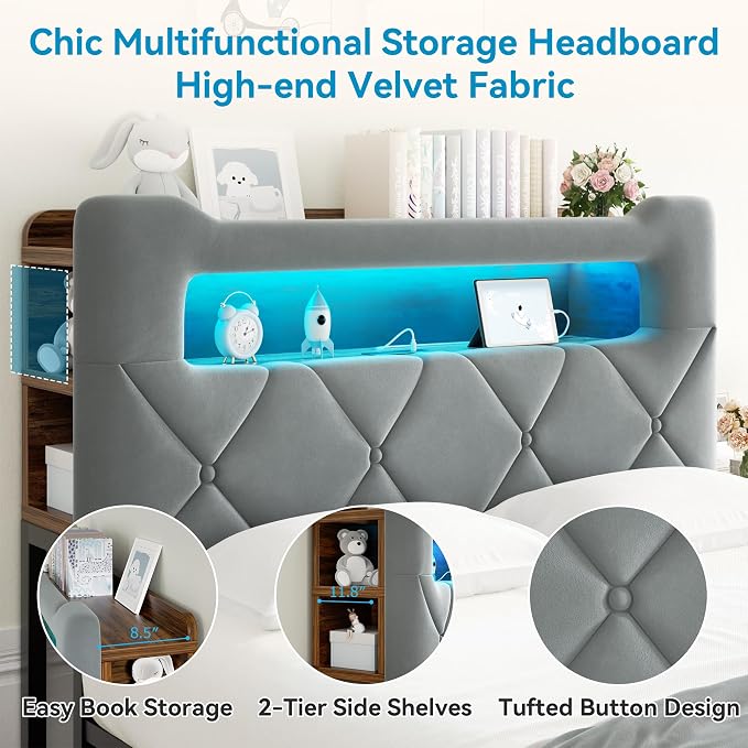 Jocoevol Queen Upholstered LED Bed Frame - Image 6