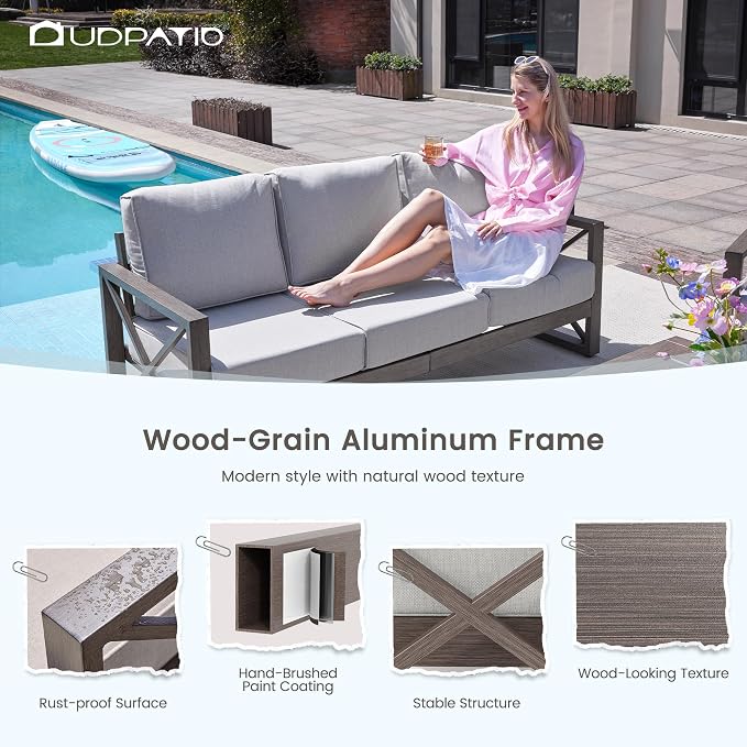 UDPATIO Aluminum Patio Furniture Set, Faux Wood Grain Modern Outdoor Furniture - Image 6