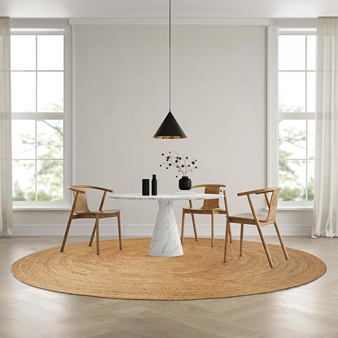 Hausattire Jute Braided Round Area Rug, 8 ft | 100% natural jute, hand woven by Hausattire
