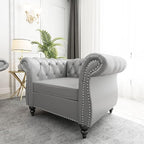 ORRD 2 Piece Living Room Set, Chesterfield Leather Sofa Couch Chair - Image 5