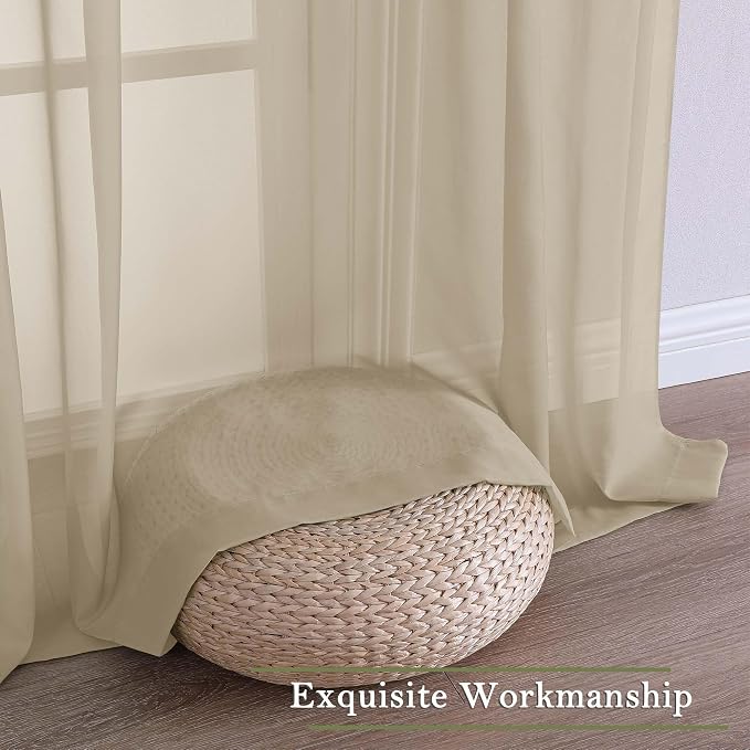 Taupe Sheer Curtains 120 Inches Long 2 Panels Set, Rod Pockets Light Filtering - Image 7