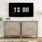 Carved Buffet Cabinet with Floral Pattern & Gold Handle, 31.5" W Distressed - Image 9