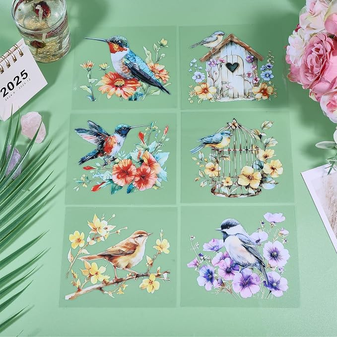 GLOBLELAND 18 Sheets Flowers and Bird Transfer Stickers 3.9x3.6inch Hummingbird - Image 5