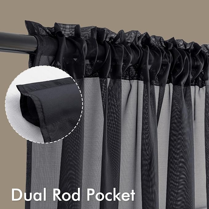MIULEE Black Sheer Curtains 84 Inches Long 4 Panels 42 x 84 Inches | Light - Image 3