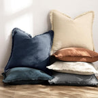 MIULEE Boho Linen Fringe Decorative Throw Pillow Covers Indigo Blue 18x18 | Set - Image 4