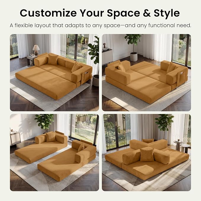 78.8" Convertible Futon Sofa Bed, Corduroy Futon Couch - Image 3