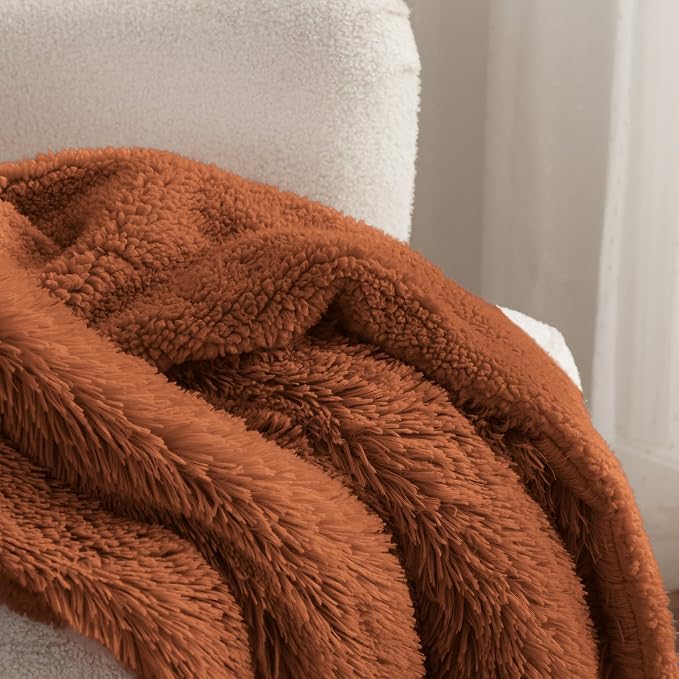 Bedsure GentleSoft Fuzzy Sherpa Faux Fur Twin Blanket Burnt Orange Cozy Gifts - Image 3