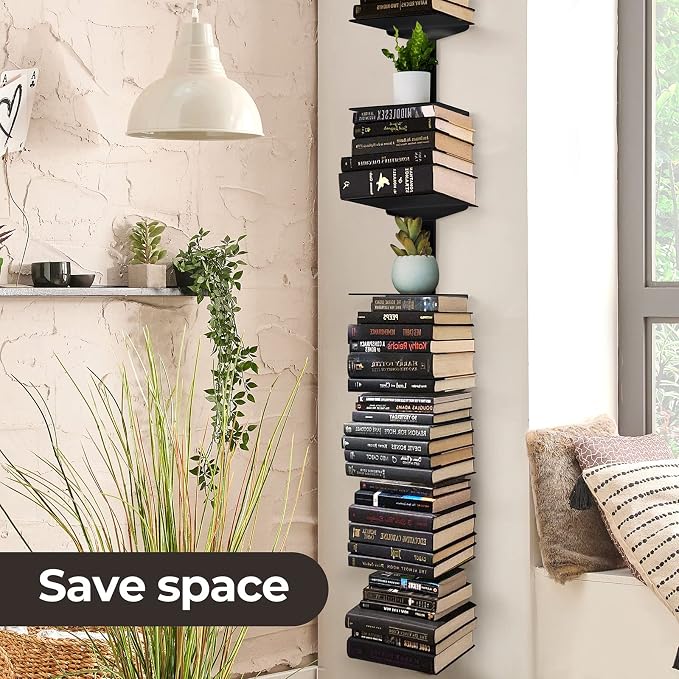 Floating Book Shelves for Wall, 4 Tier Invisible Floating Bookshelf, Vertical - Image 8