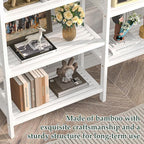 Homykic Double Wide Bamboo Bookshelf White, 6-Tier Large Open Bookcase - Image 9