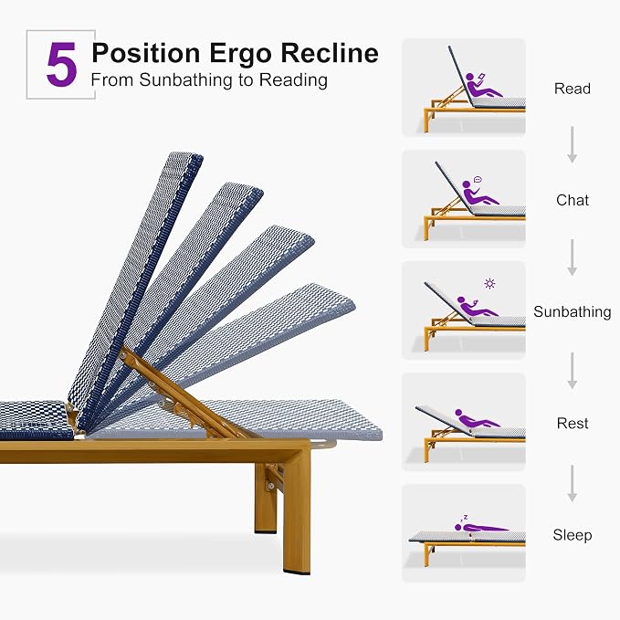 PURPLE LEAF Extra Wide Patio Chaise Lounge Set of 2 Outdoor Lounger French PE - Image 8