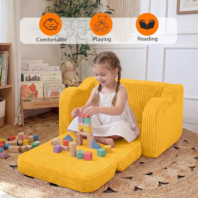 MeMoreCool Toddler Couch, 2-in-1 Corduroy Kids Couch Fold Out to Lounger - Image 4