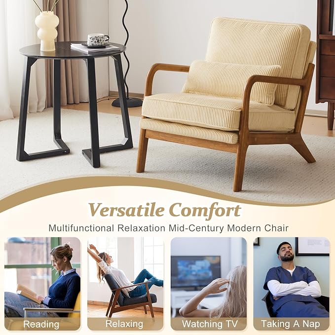 VINGLI Upgraded Premium Corduroy Accent Chairs Set of 2, Upholstered Arm Chair - Image 7