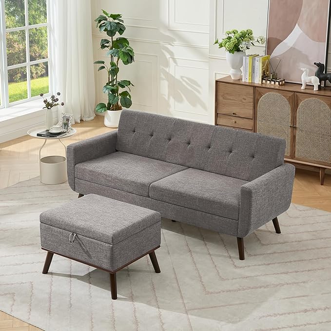 Tbfit Mid Century Modern Sofa Couch, Standard Sofa & Ottoman | linen fabric by TBfit