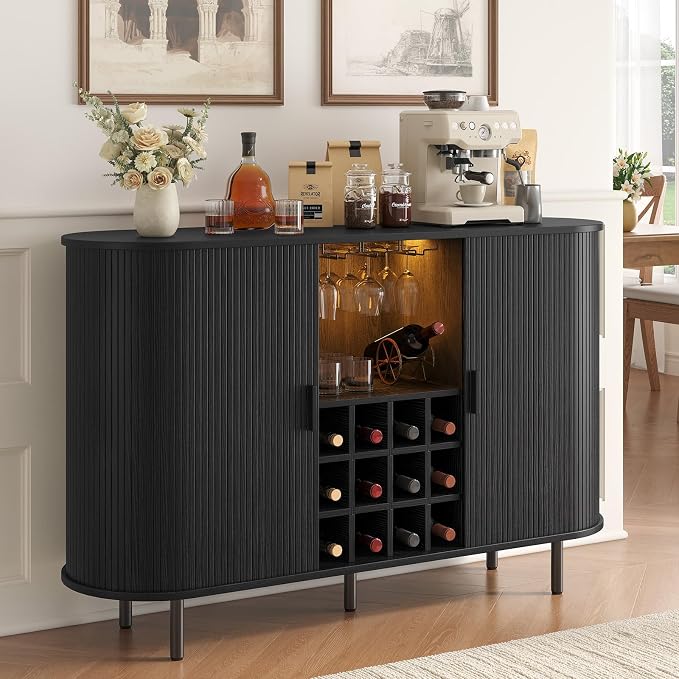55 Inch Fluted Wine Bar Cabinet, Liquor Cabinet by LEFURTURE