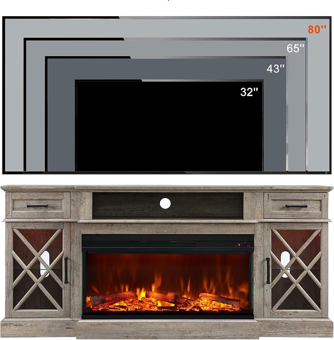 OKD 3-Sided Glass Farmhouse Fireplace TV Stand - Image 6
