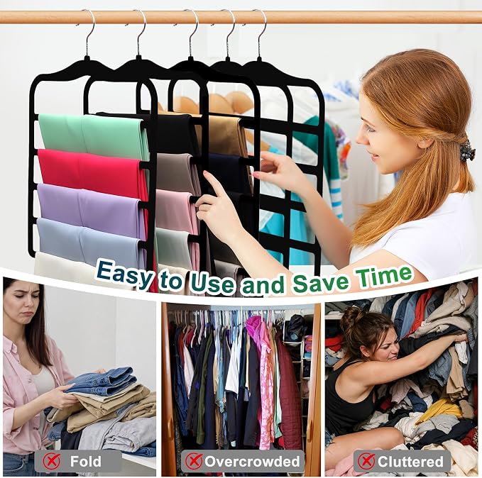 Closet Organizers and Storage, 3 Pack Pants-Hangers-Space-Saving, Velvet Non - Image 4