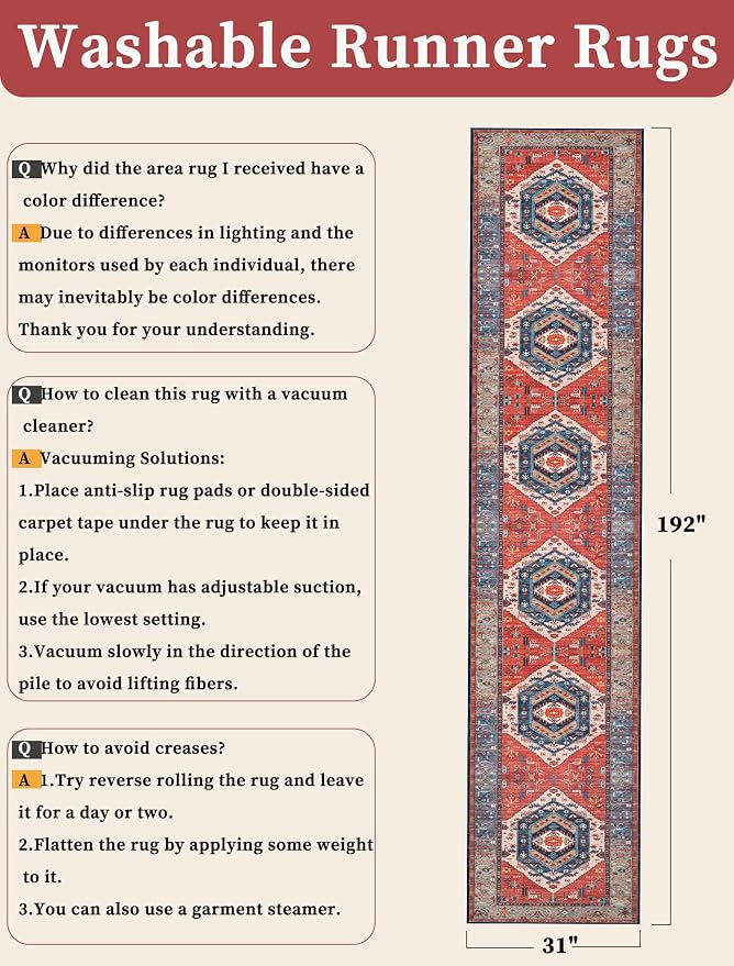 SERISSA 2'6"x16' Washable Non Slip Boho Runner Rug - Image 6