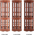 Corner Curio Cabinet with Lighting System, Adjustable Tempered Glass Shelves - Image 3